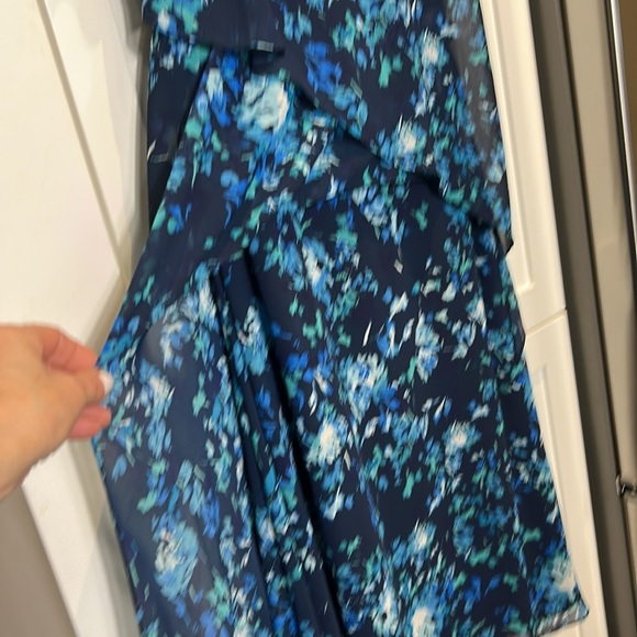 Jacques Vert Collection Blue Floral Chiffon Midi Cocktail Dress Size 10 - Picture 6 of 17